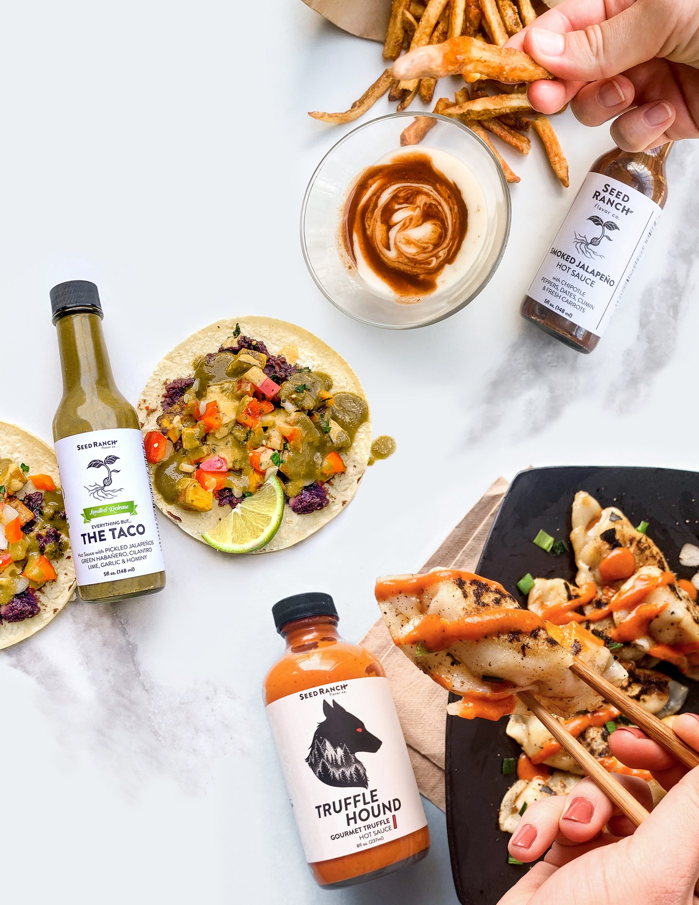Seed Ranch sauces with food